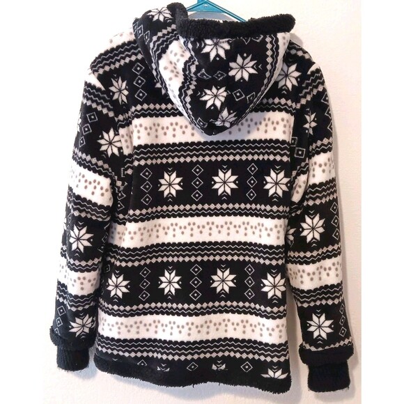 TrailCrest Sherpa Lined Full Zip Fleece Hoodie Jacket Sz S Black White Fair Isle - Picture 6 of 12